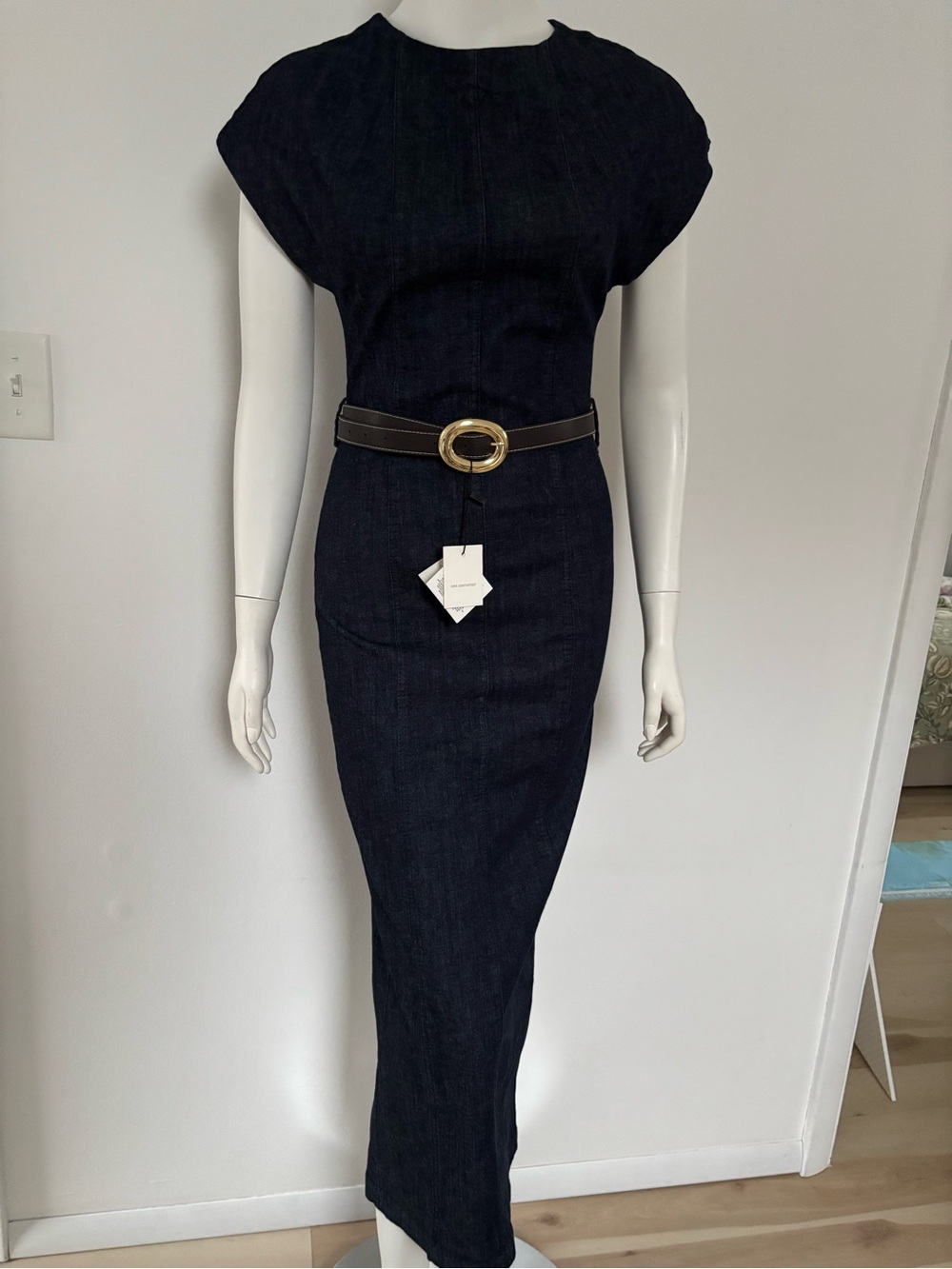 Zara Dark Navy Midi Dress with New Zara Belt